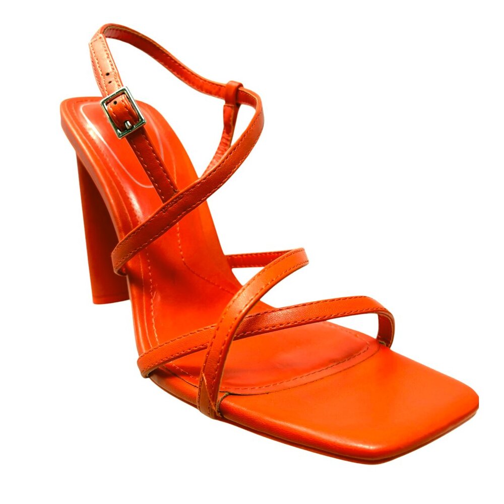 Zara Orange Strappy Square‎ Toe Sandal Heels - Picture 2 of 11